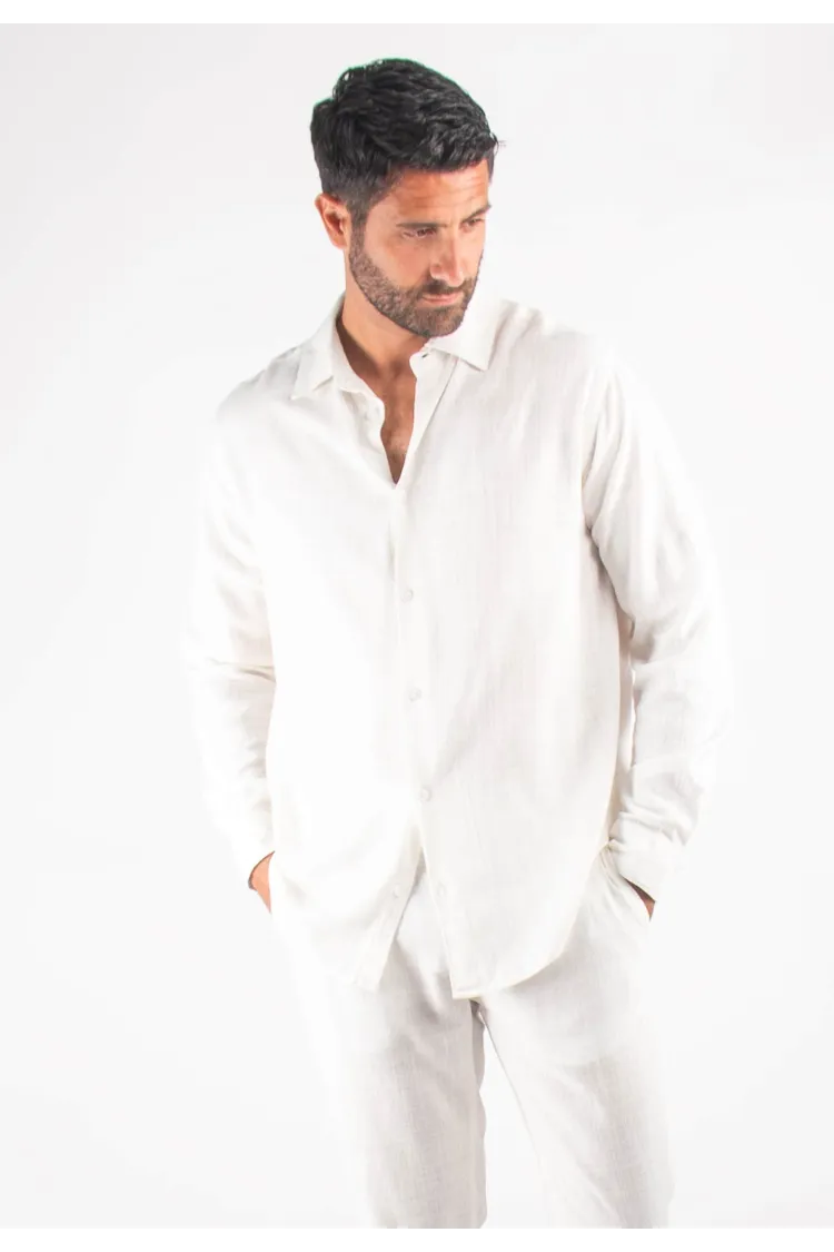 Chemise Homme Mélange Viscose et Lin - Blanc