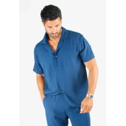 Chemisette Homme Viscose et Lin - Bleu Marine