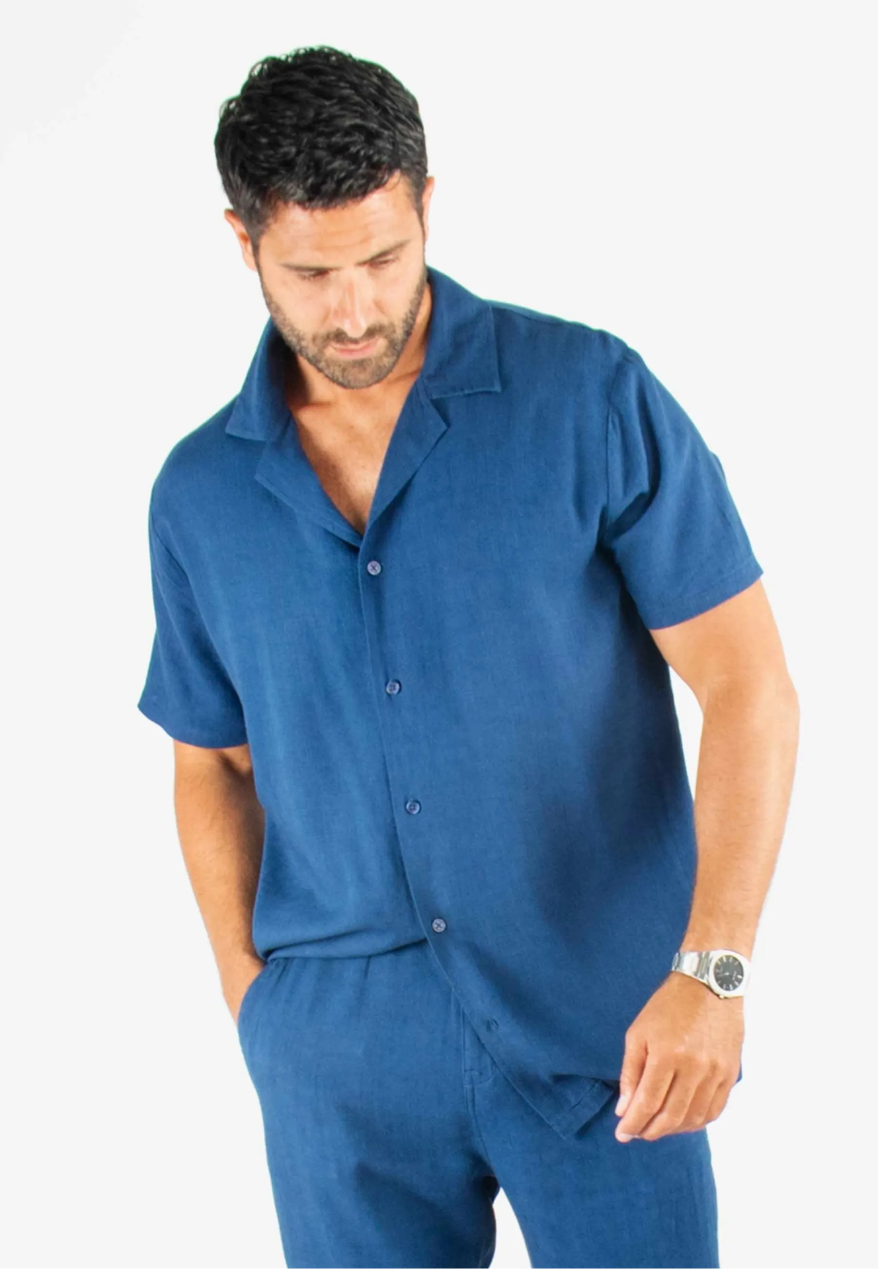 Chemisette Homme Viscose et Lin - Bleu Marine