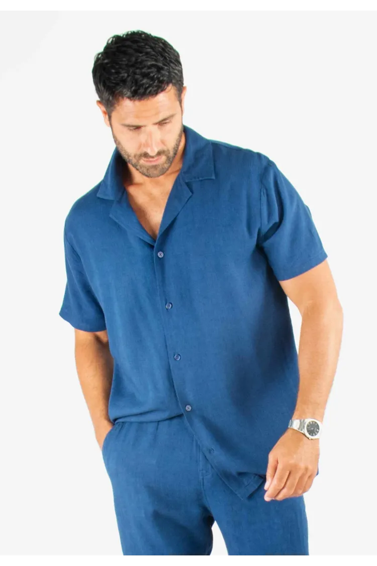 Chemisette Homme Viscose et Lin - Bleu Marine