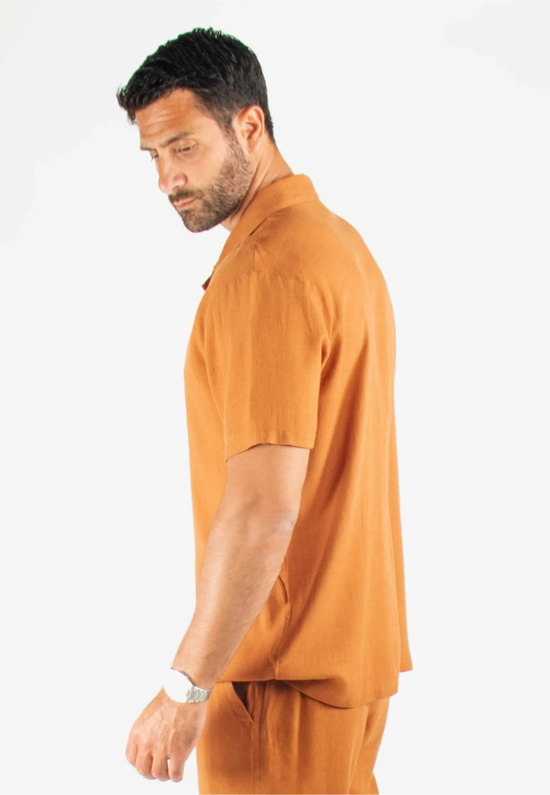 Chemisette Homme Viscose et Lin - Terracotta
