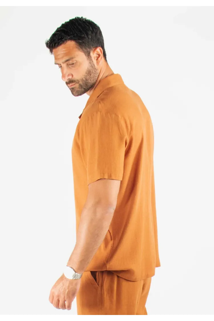 Chemisette Homme Viscose et Lin - Terracotta