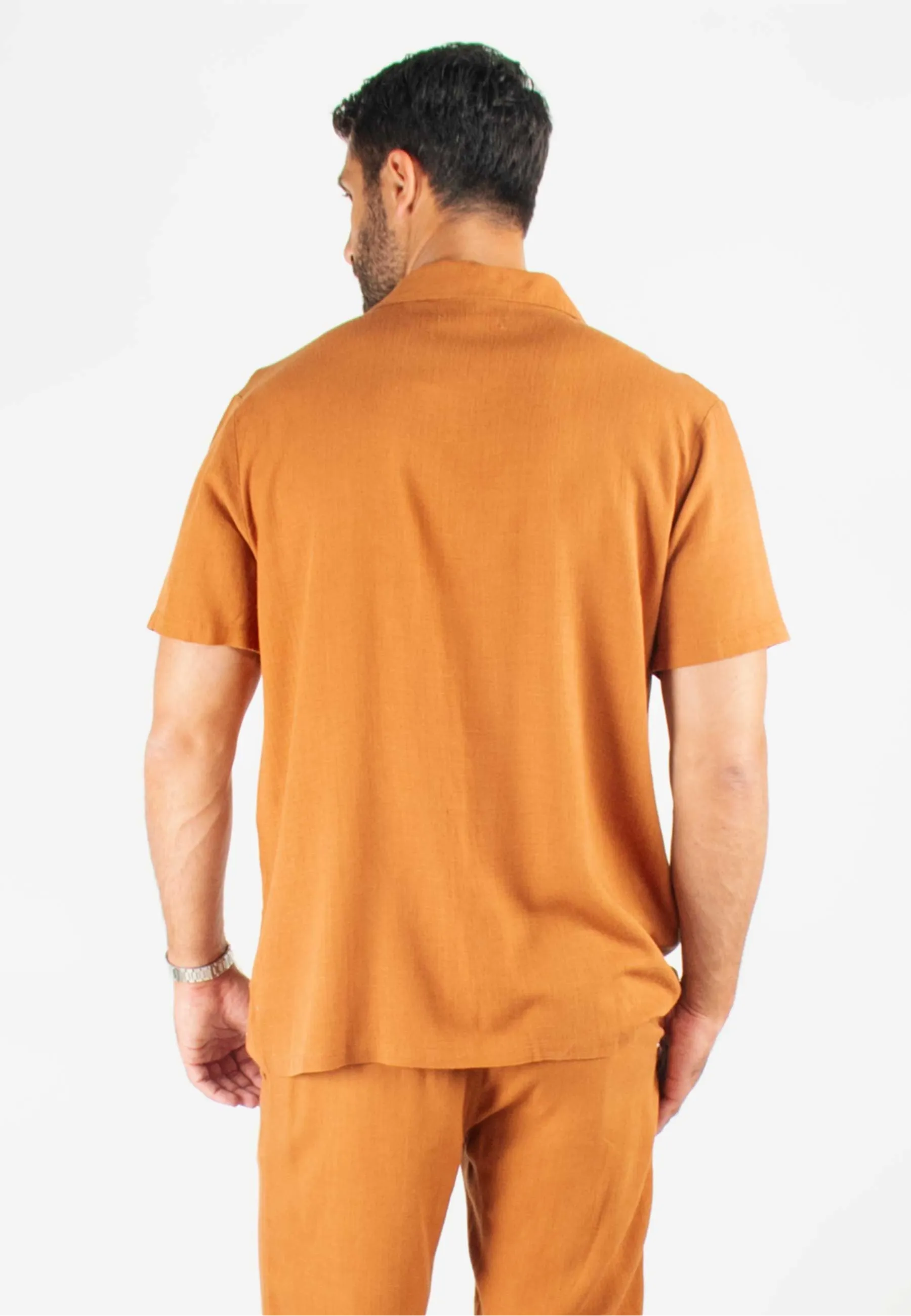 Chemisette Homme Viscose et Lin - Terracotta