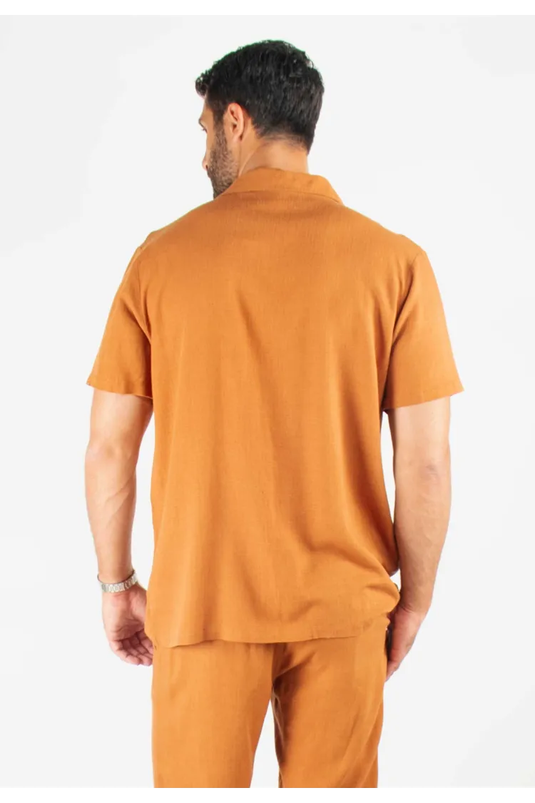 Chemisette Homme Viscose et Lin - Terracotta