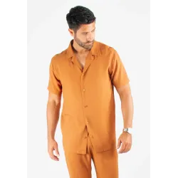 Chemisette Homme Viscose et Lin - Terracotta