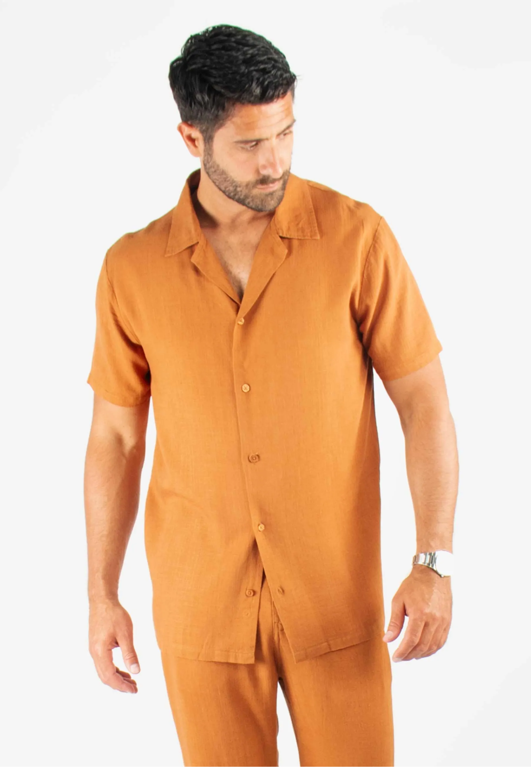 Chemisette Homme Viscose et Lin - Terracotta