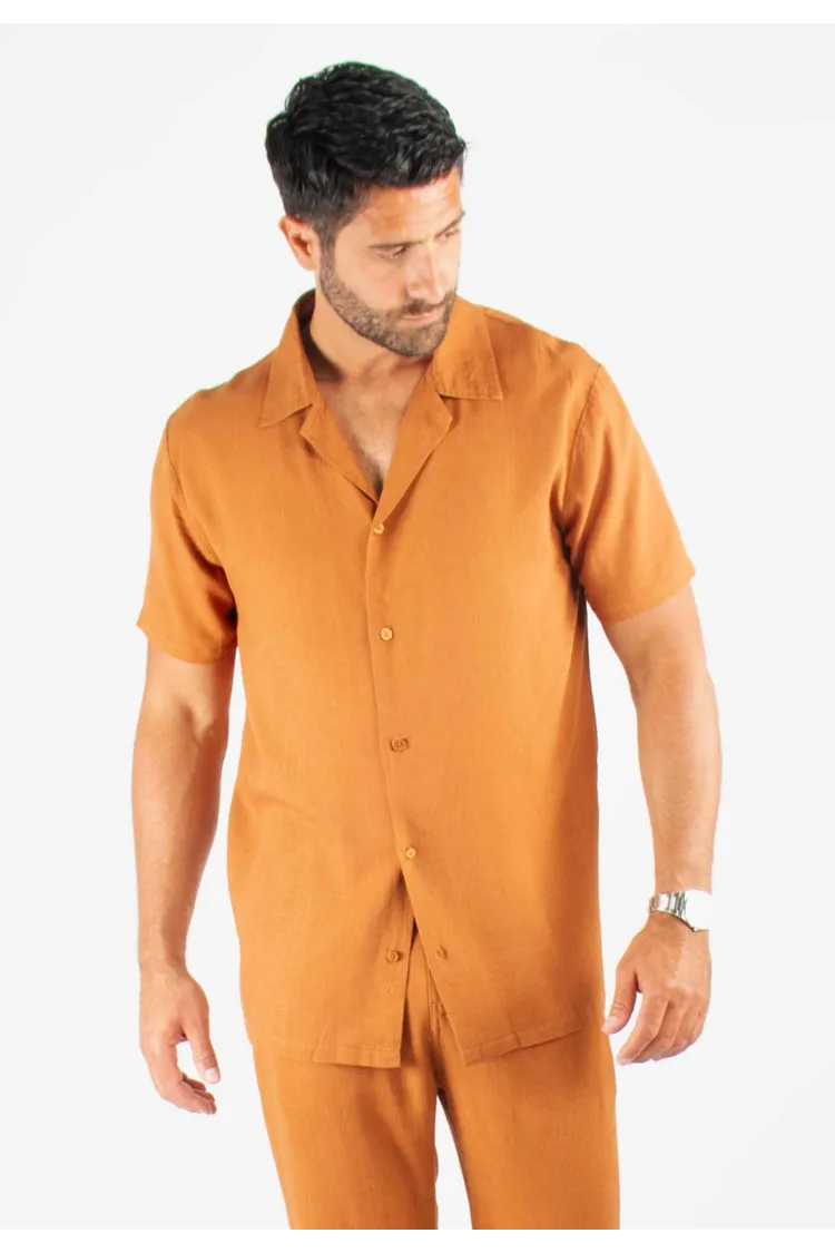 Chemisette Homme Viscose et Lin - Terracotta