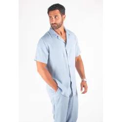 Chemisette Homme Viscose et Lin - Bleu ciel