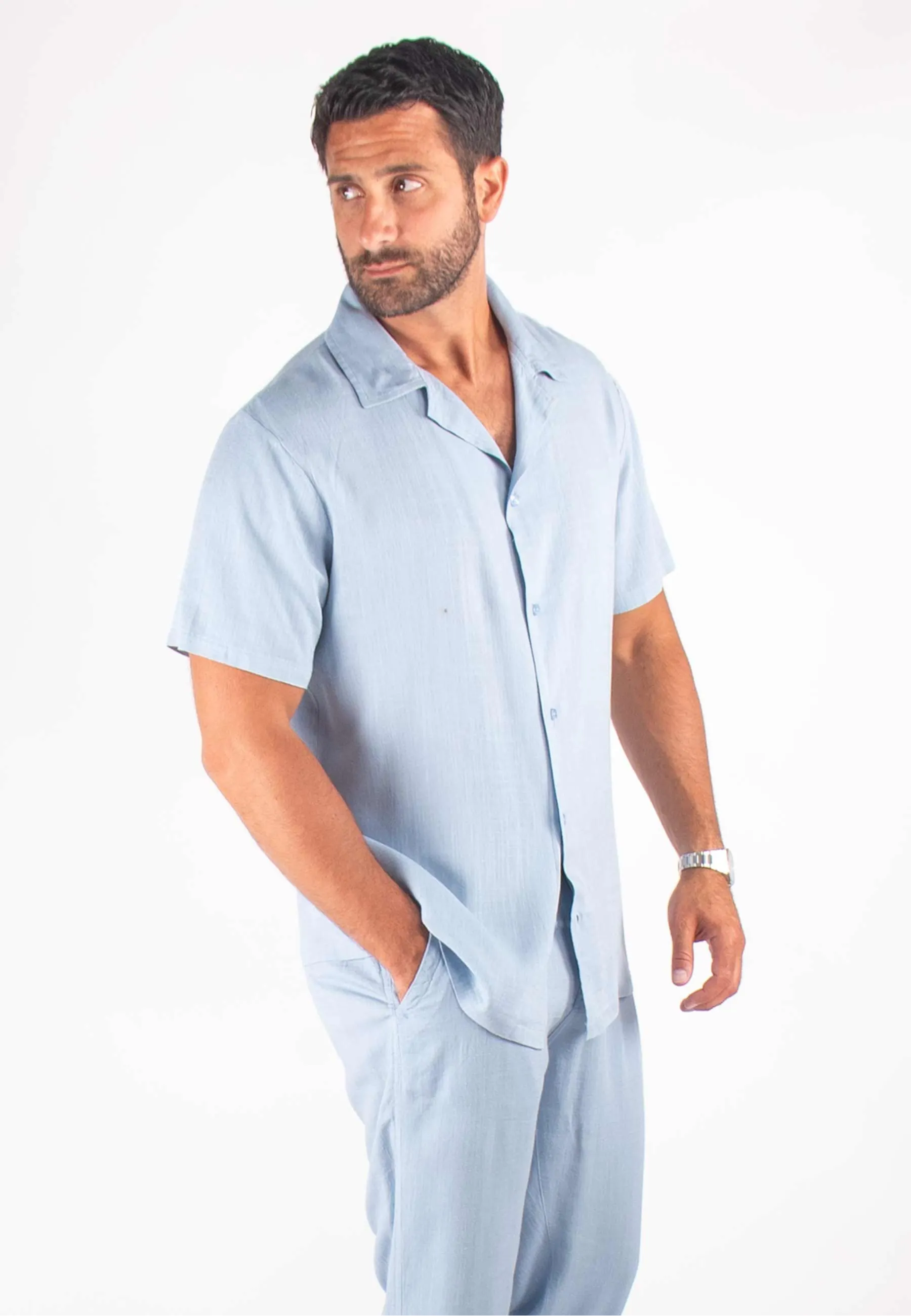 Chemisette Homme Viscose et Lin - Bleu ciel