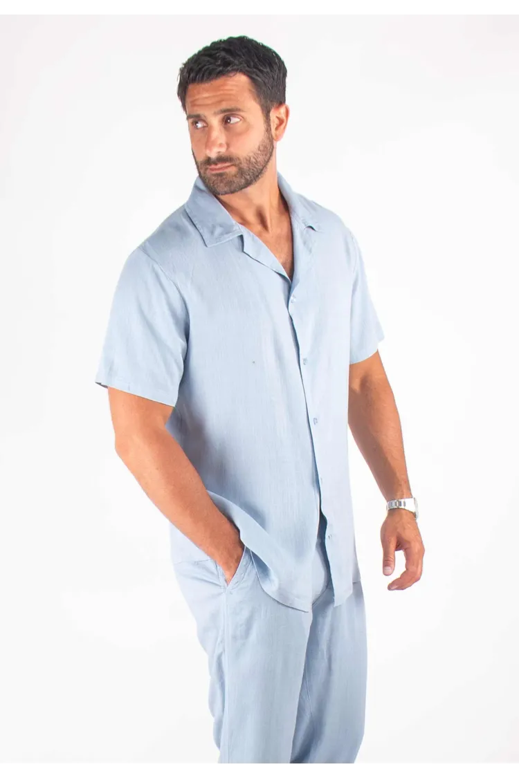 Chemisette Homme Viscose et Lin - Bleu ciel