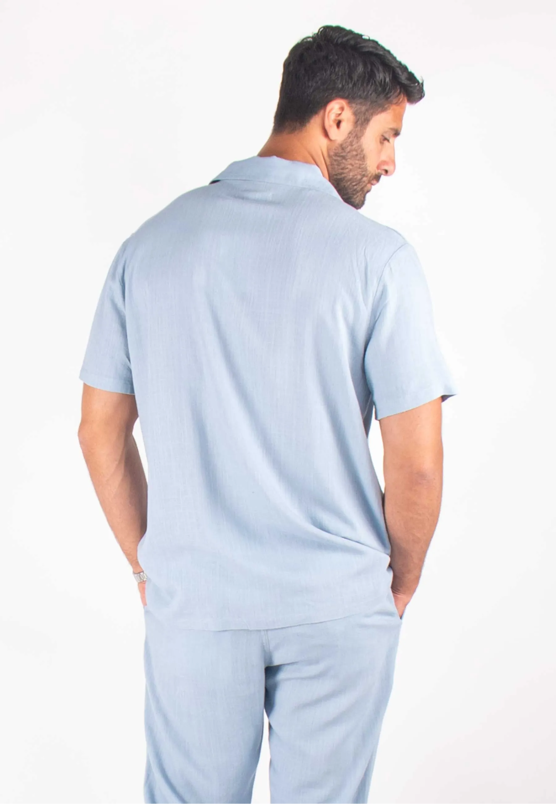 Chemisette Homme Viscose et Lin - Bleu ciel
