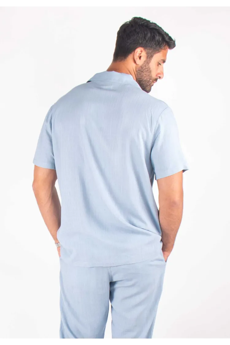 Chemisette Homme Viscose et Lin - Bleu ciel