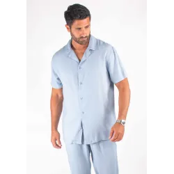 Chemisette Homme Viscose et Lin - Bleu ciel