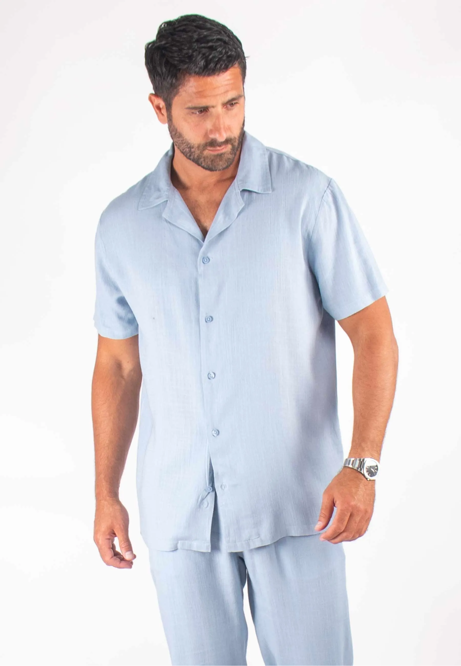 Chemisette Homme Viscose et Lin - Bleu ciel