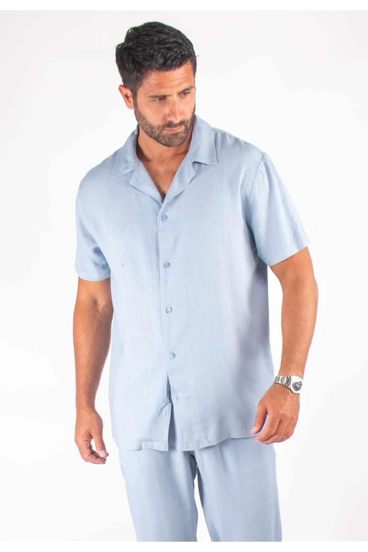 Chemisette Homme Viscose et Lin - Bleu ciel