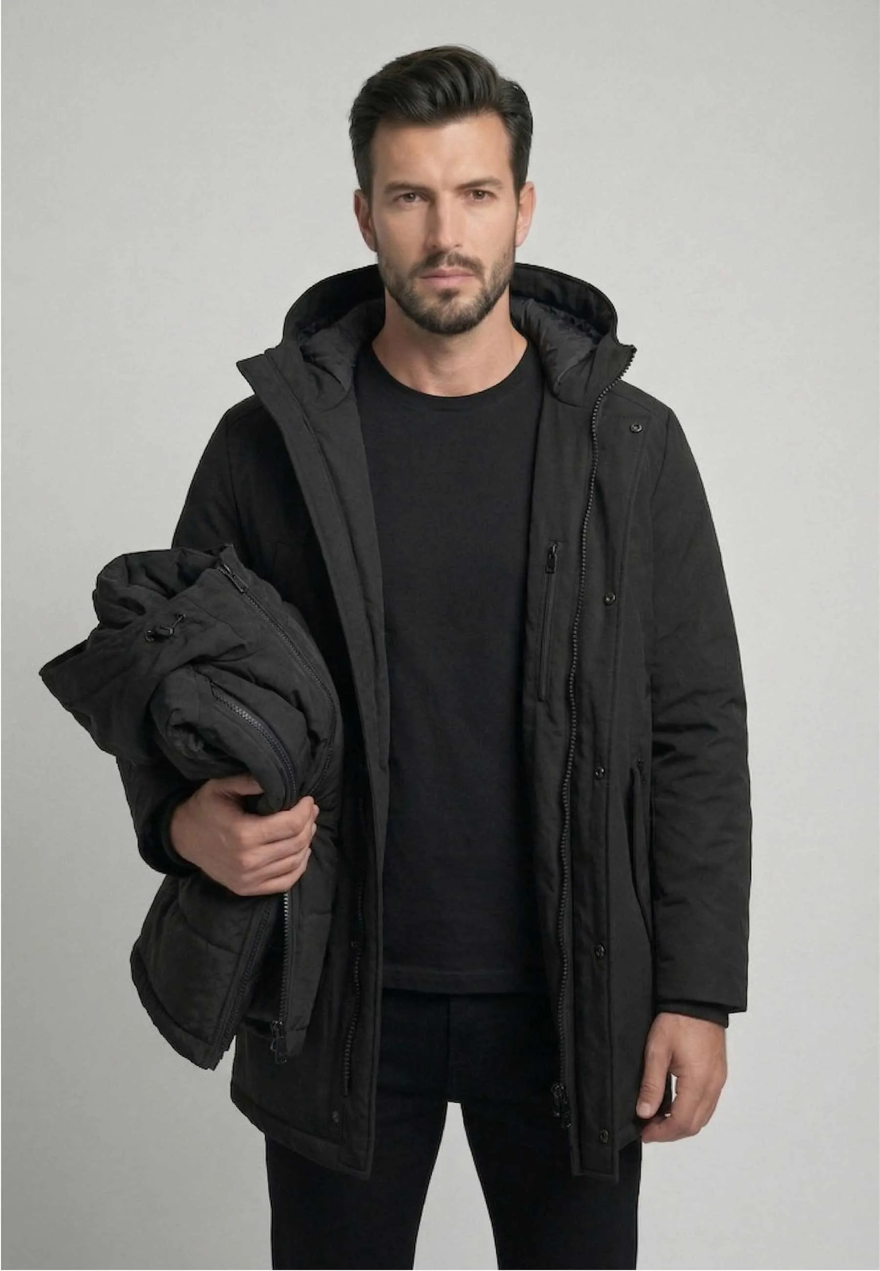 Parka 3-en-1 Polar Goose Macky – Modulable avec Capuche et Gilet Amovibles – Noir