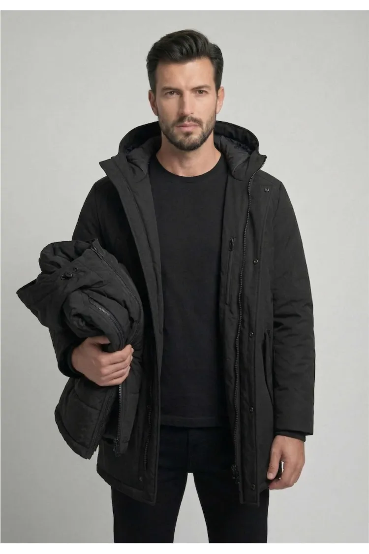 Parka 3-en-1 Polar Goose Macky – Modulable avec Capuche et Gilet Amovibles – Noir