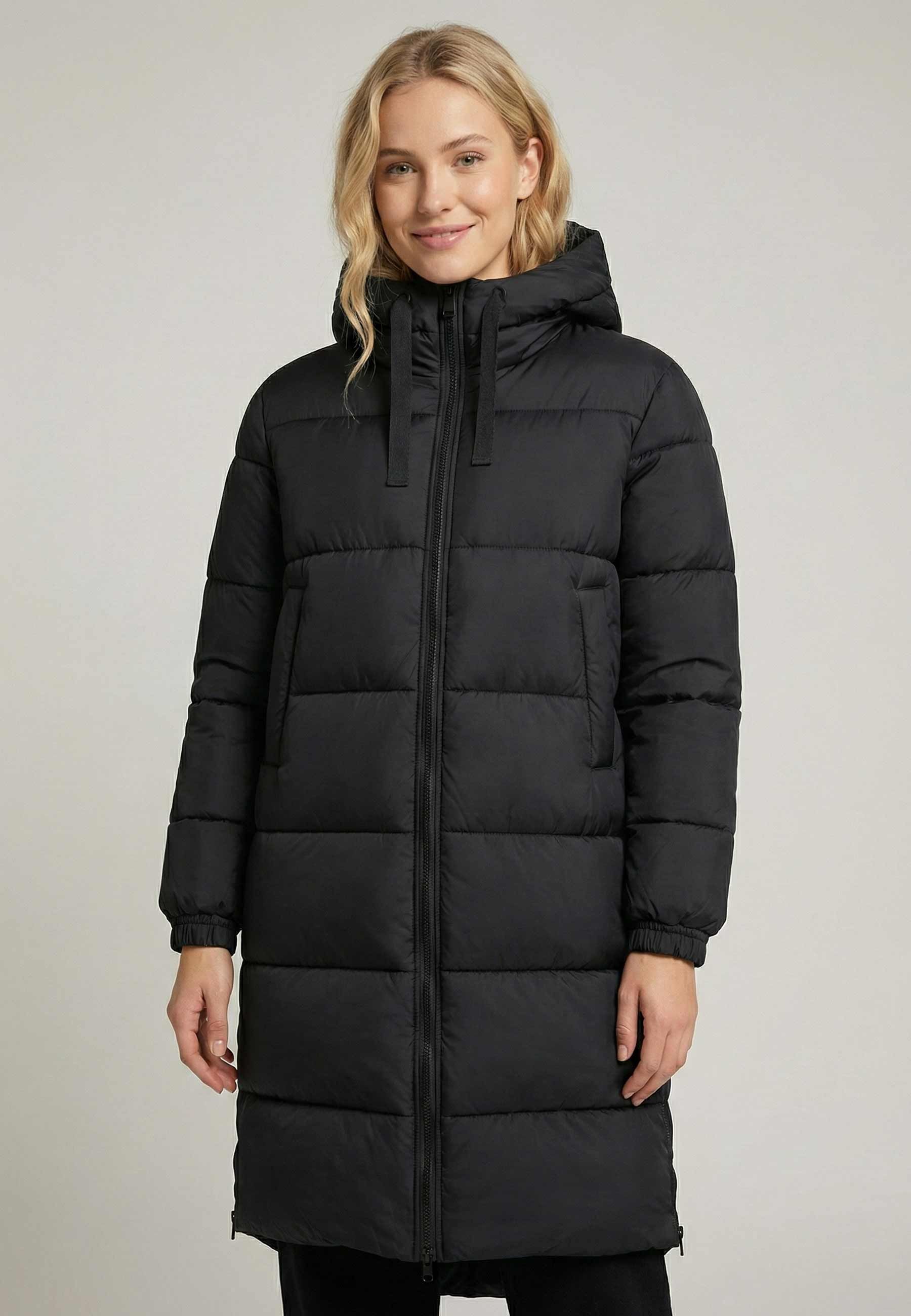 Doudoune longue femme Polar Goose Olga polar noire à zips latéraux