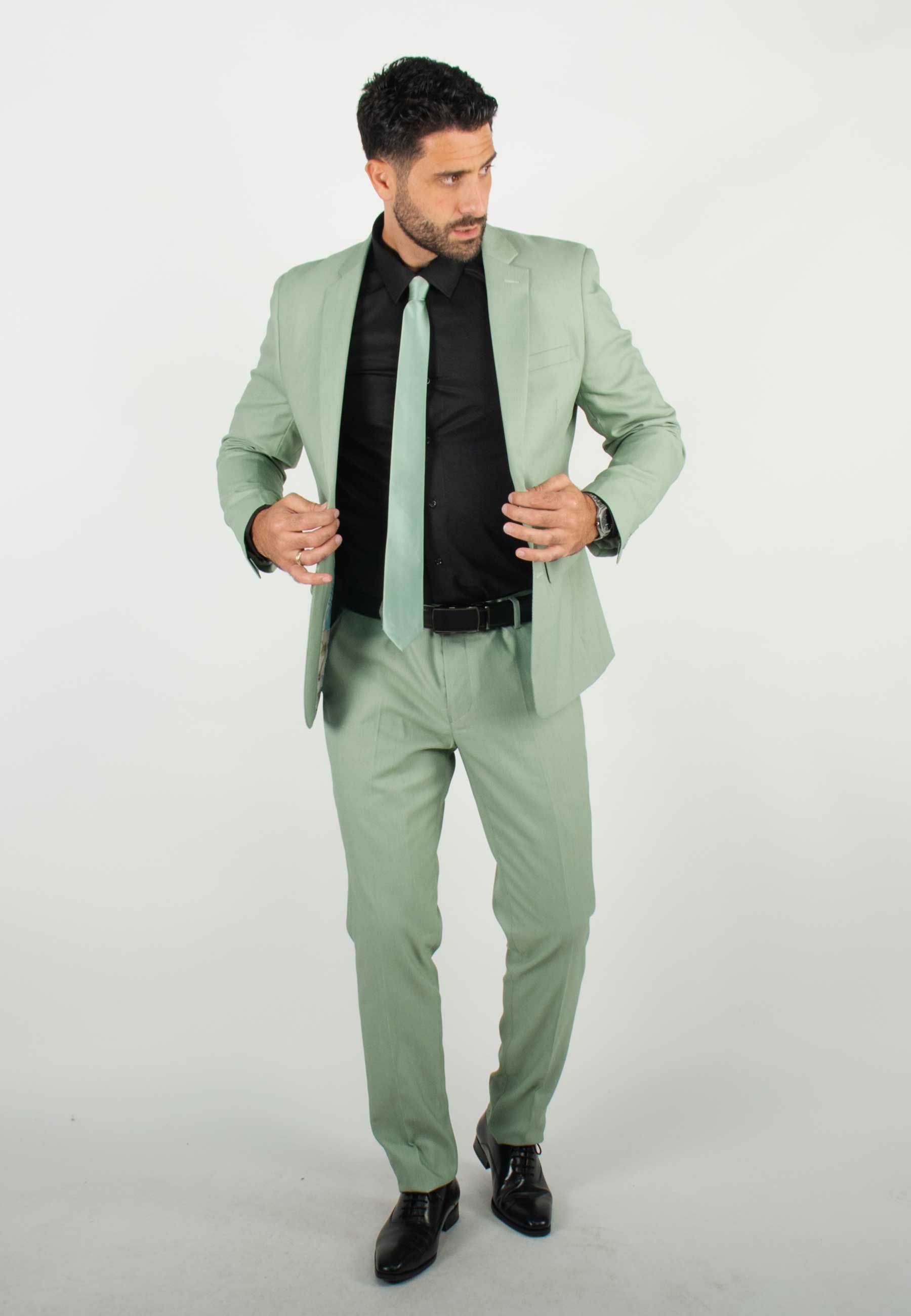 Blazer Tenue Pantalon Vert Homme Costume Vert D'eau Unicolore